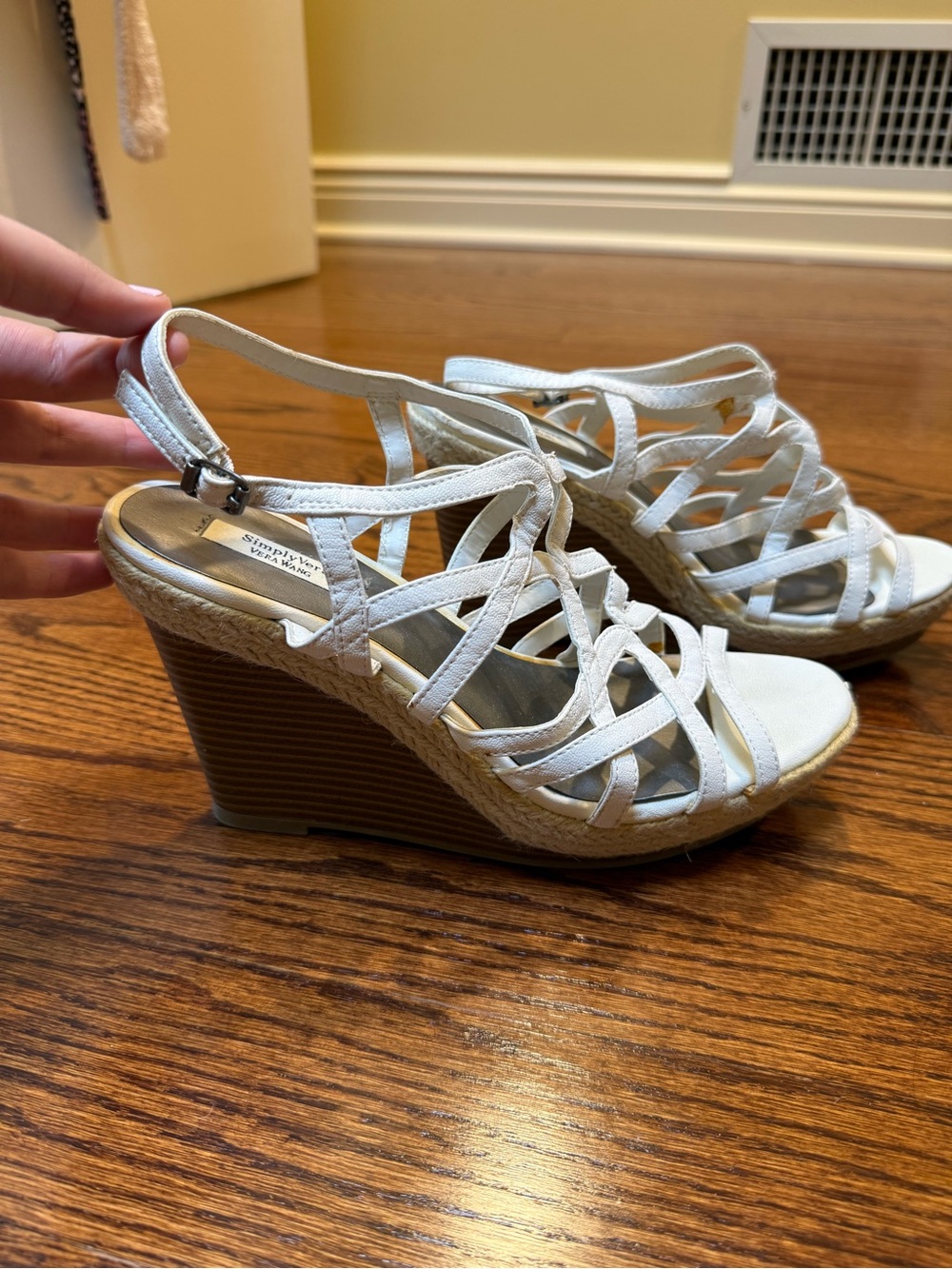 Vera Wang White Strappy Wedge Sandals - Women's